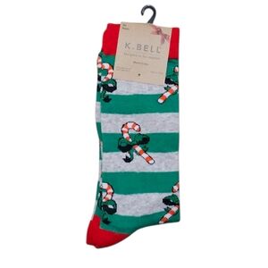 K.Bell Men's Crew Socks with a festive, striped candy cane design